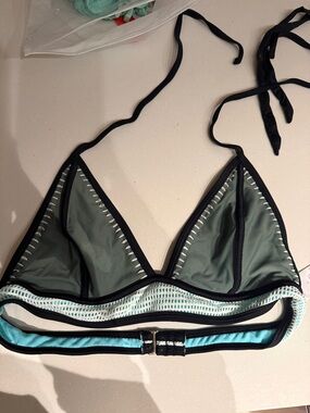 Triangle Swim Top in Olive Green with Black Trim - Women Swim